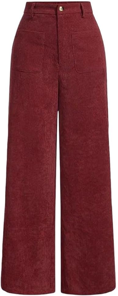Women's Solid Color Pocket Button Front Wide Leg Pants
