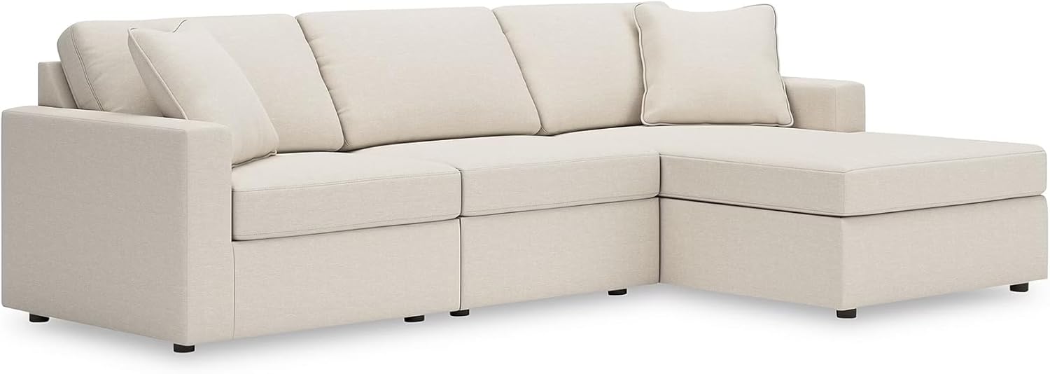 Signature Design by Ashley Modmax Coastal L-Shaped Right-Arm Facing Modular Stain Resistant 3-Piece Sectional with Chaise, Reversible Cushions and 2 Accent Pillows, Beige