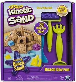 Kinetic Sand, Beach Day Fun Playset with Castle Molds, Tools, and 12 oz