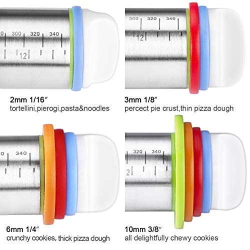 Rolling Pin and Pastry Baking Mat Set, Rolling Pins with Adjustable Thickness Rings, Stainless Steel Dough Roller for Baking Fondant, Pizza, Pie, Pastry, Pasta, Cookies (Blue) by QUELLANCE - Image 2