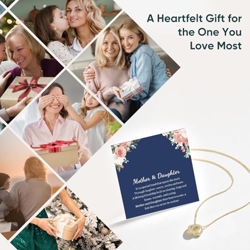 Image of Gifts for Mother Daughter Necklace -14K Gold Plated Interlocking Circles Zirconia Pendant Necklace, Dainty Mom Necklace for Women, Birthday Mother's Day Jewelry Gift for Her