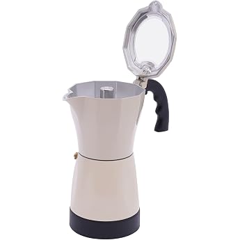 Electric Espresso Maker with Base Holds 6 Espresso Cups 300 ml 480 Watt Aluminium Alloy Rice White