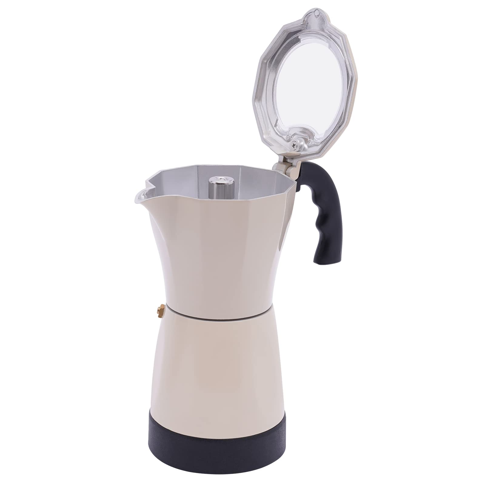 300ML 480W Aluminio Eléctrica Cafetera de Café Moka con Base 6 Tazas de Café para Familias, Reuniones, Cafés, Oficinas, Salones Universitarios, Viajes de Negocios, etc. (Blanco Crema)