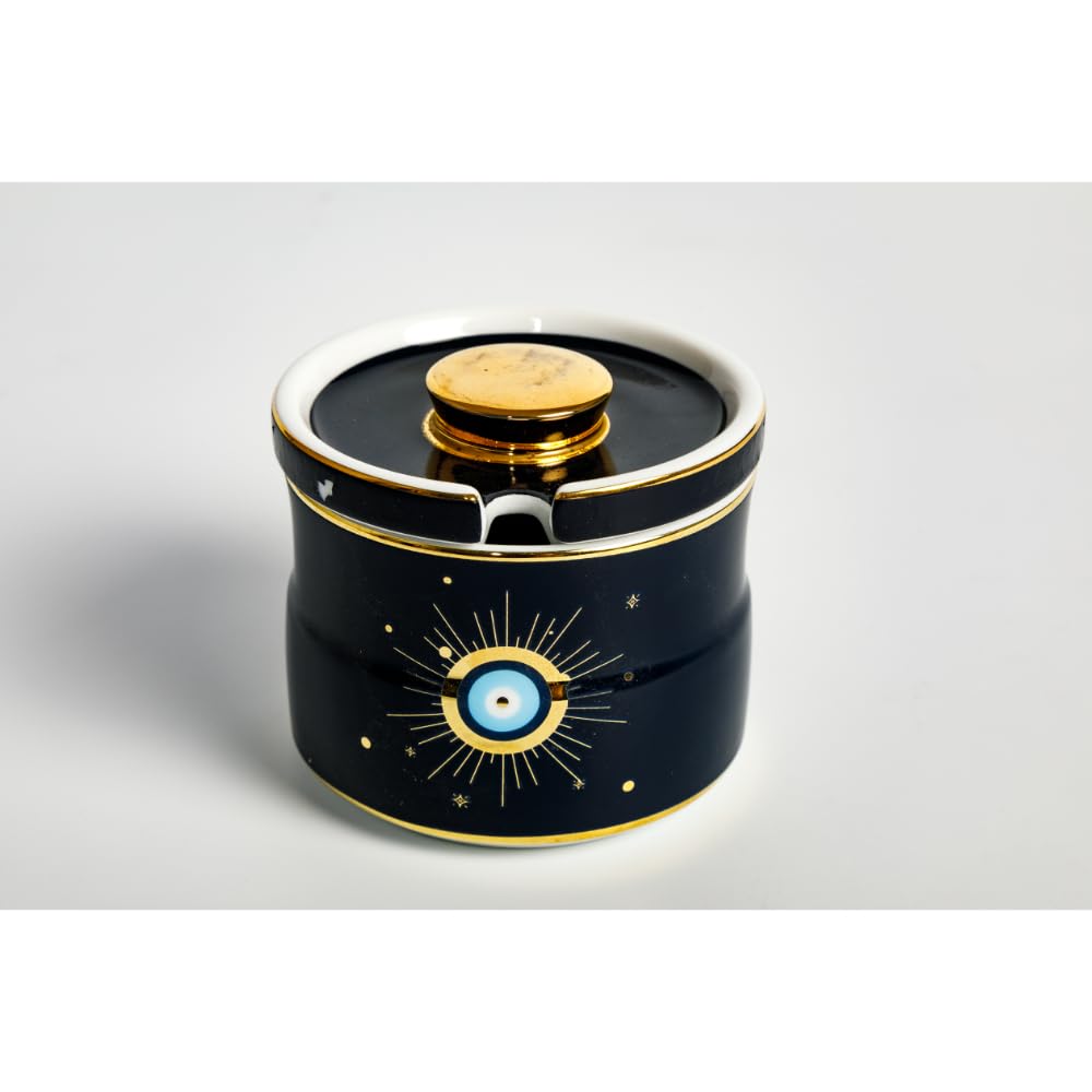 Sokka Premium Porcelain Evil Eye with 24K Gold Printed Design Sugar Pot with Lid, Blue | A Dash of Enchantment for Your Table 2