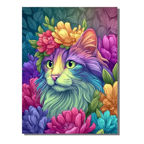 5D Diamond Painting Flor Gato, Pintura Diamante, Diamond Painting Kit Completo Niños Regalo, DIY Manualidades Adultos Pintura Diamante Para Decoración Navidad De Pared Del Hogar 60x80 cm SYLF699