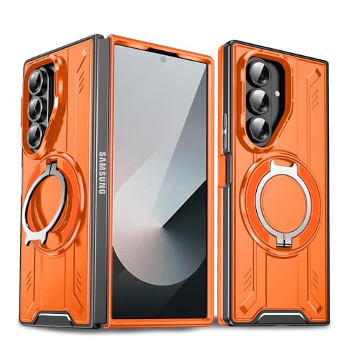 WZOYXOC 対応 Galaxy Z Fold7 用 ケース Magnetic対応 リング スタンド機能 耐衝撃 TPU+PC 軽量 滑り止め 落下保護 車載ホルダー対応 ギャラクシー Z フォールド7 5G 携帯カバー オレンジ R-LS-Fold7-