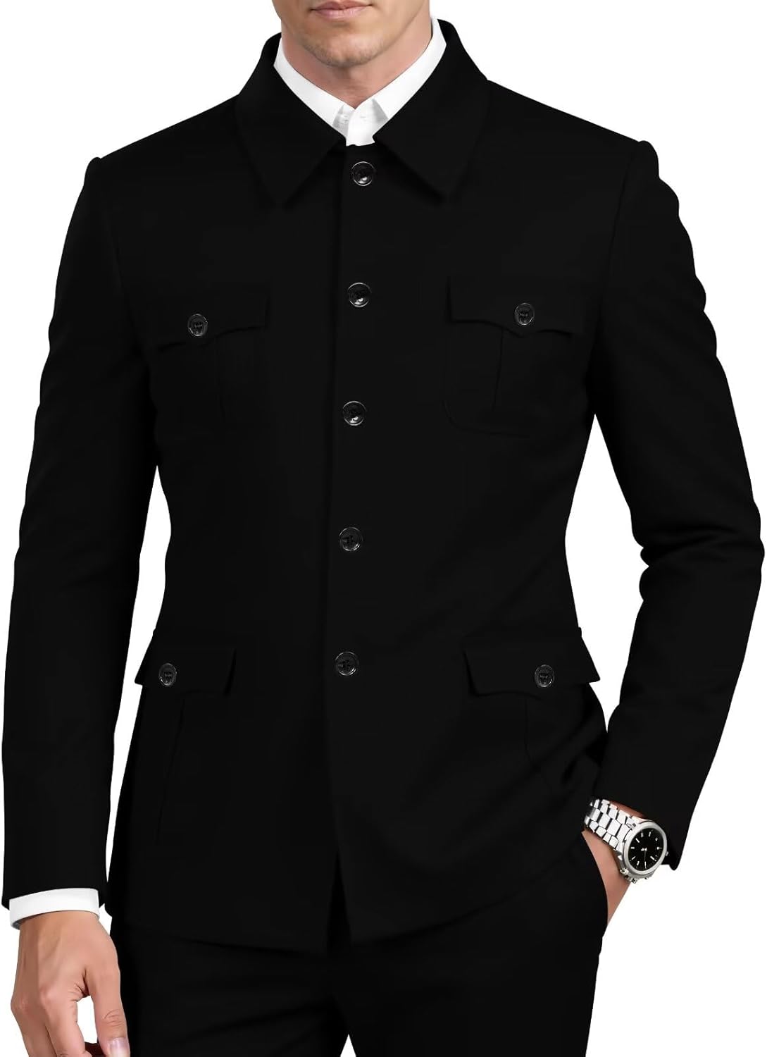 2 Pieces Men Chinese Tunic Suit Safari Suits for Men Gold Button Blazer Pant Set Traditional Wedding