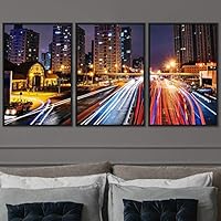 3 Piece Framed Canvas Wall Art City Illuminations Canvas Prints Home Artwork Decoration for Living Room,Bedroom - 16