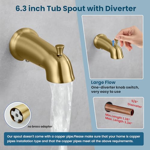 Image of gotonovo Bathroom Shower Head Kit High Pressure Combo System Shower Faucet 6 Modes ABS Handheld Spray Shower Trim Kit Valve Included Shower Head and Handle Set Brushed Gold
