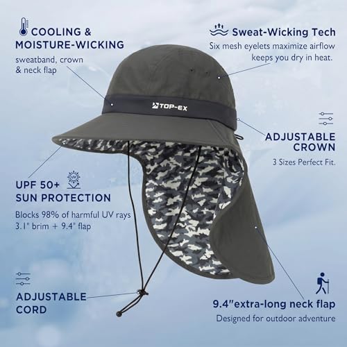 Image of TOP-EX Cooling Sun Hat with Neck Flap - UPF 50+ Wide Brim Breathable Hat for Hiking, Fishing & Big Heads