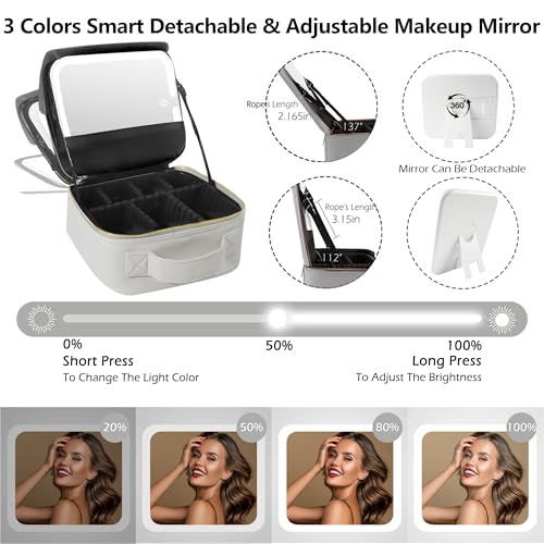 Image of MOMIRA Travel Makeup Bag Cosmetic Bag Makeup Organizer Bag with Lighted Mirror, Adjustable Brightness in 3 Color Scenarios, Waterproof Makeup Train Case, Gift for Women - Light Gray(Woven)