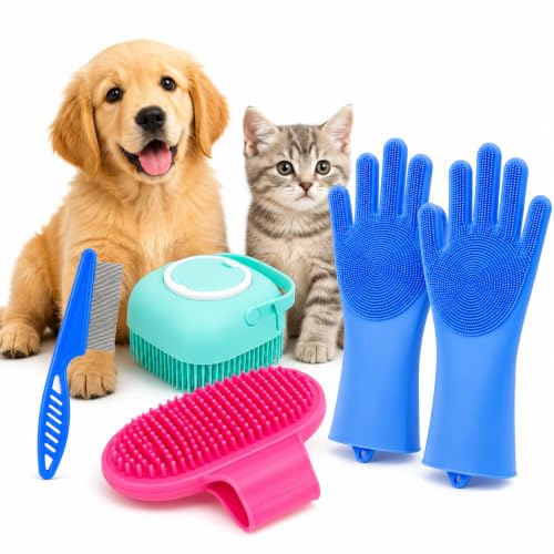 4-in-1 Pet Grooming Kit for Dogs & Cats | Self Cleaning Flea Comb...