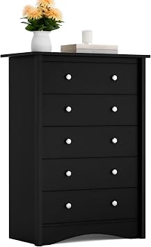 Furmax Tall Dresser, 5 Drawer Dresser for Bedroom, Black