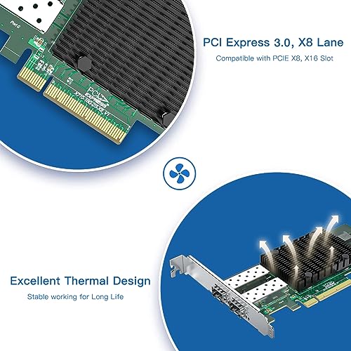 Image of H!Fiber 10Gb SFP+ PCI-E Network Card NIC, Compare to Intel X710-DA2, with Intel X710-BM2 Chip, Dual SFP+ Port, PCIe 3.0 X8, Ethernet Converged Network Adapter Support Windows Server /Linux /VMware Esxi