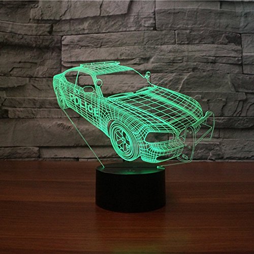 Lámpara de Mesa Noche Carro Policía 3D con USB miniatura 2