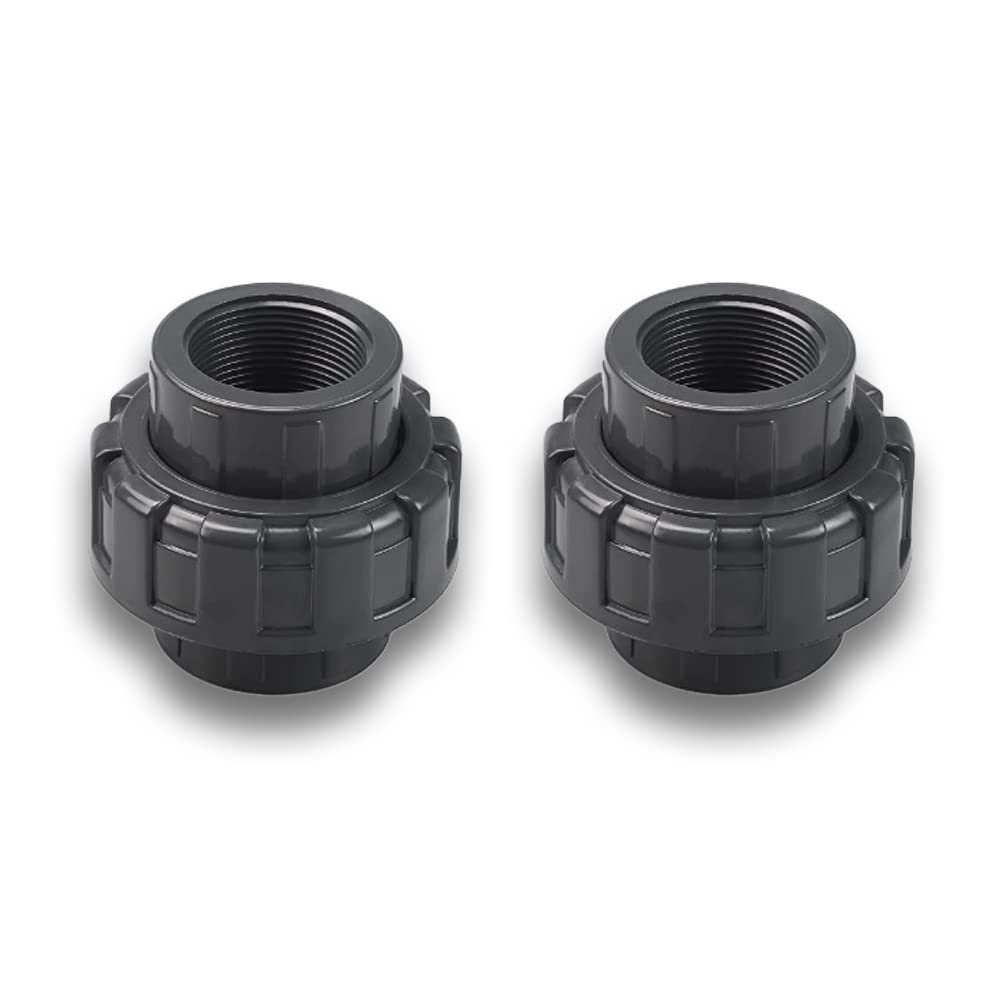 INANNING PVC Pipe Fitting, 1" Union JETSTREAM, Schedule 80, Grey, EPDM O-Ring, Female Thread NPT x NPT, F1970, SCH80 (1", 2 Pack)