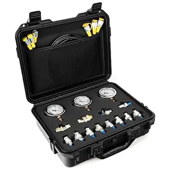 HARIPYER Kit Test Pressione Idraulica, 25/40/60MPa 3 Manometri, 6 Raccordi Di Prova 3 Tubi Di Prova Per Escavatori Macchine Edili Navi Miniera, Parti Di Escavatore Kit Manometro Idraulico - Foto 2