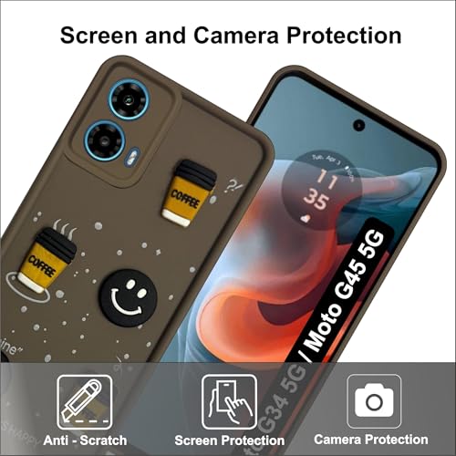 Image of SBMS Silicone Back Cover Case for Motorola Moto G34 5G / Moto G45 5G | Cute Fun 3D Cartoon, Coffee Design Silicone Case | Camera Protection Bump | Shockproof Case for Moto G34 5G (Coffe Mug Brown)