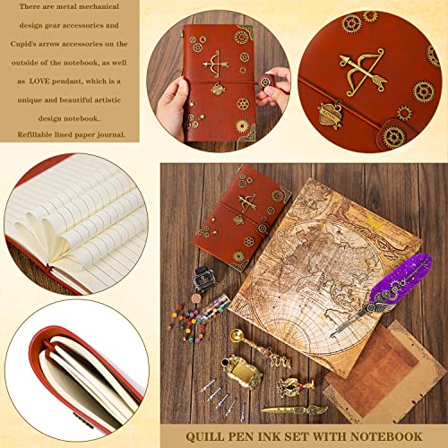 Nc Quill Pen Ink Set, Includes Quill Pen, Notebook,5 Replaceable Nibs, Ink, Pen Holder, Cup, Stamp, Spoon, Wax Beads, White Wax,Envelopes And Letter Paper Etc.beautiful Gift Calligraphy Set.(Purple) #TOP1