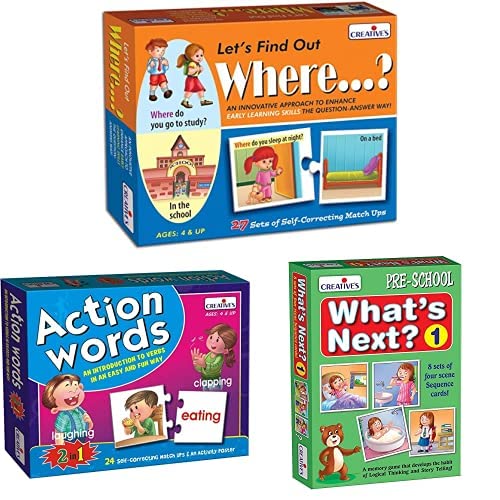 Creative Educational Aids P. Ltd. - CRE0996 Lets Find Out Where Puzzle (Multi-Color, 54 Pieces) & Action Words Puzzle (Multi-Color) & Whats Next - 1 Card Games (Multi-Color, 32 Pieces),for Kids (B08GL19DT2) Amazon Price History, Amazon Price Tracker