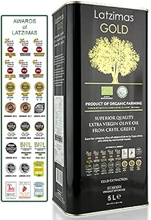 Latzimas GOLD ORGANIC BIO Awarded Superior Extra Virgin Olive Oil from Crete, Greece - Cold Extraction by Mechanical Means with Excellent Taste, Aroma and Purity (5 lt)