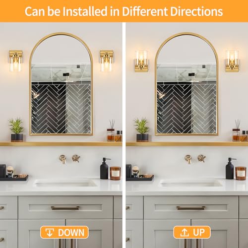 Image of Modern Bathroom Light Fixtures Over Mirror, Vanity Lights for Bathroom Wall Sconces with Clear Glass Shades, E26 Socket (Bulbs Not Included), 1 Light, Brass