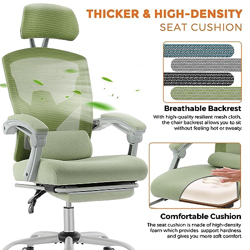 Image of Sweetcrispy Office Computer Desk Chair Set of 2, Ergonomic High-Back Mesh Rolling Work Swivel Chairs with Wheels, Comfortable Lumbar Support, Comfy Arms for Home, Bedroom, Study, Student, Green
