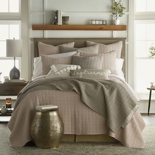 Image of Levtex Home Mills Waffle King /Cal King Quilt Set (106x92in) with 2 Pillow Shams (36x20in) - Blush - Cotton Waffle King Size Quilt Bedding Set - Lightweight, Soft, Pre-Washed