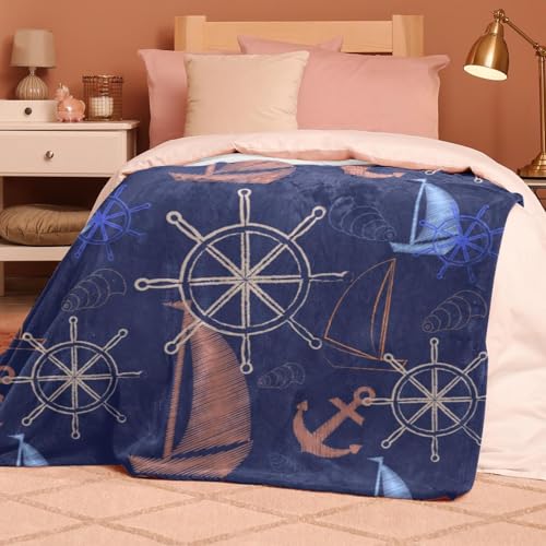 Couverture polaire bateau 150x130 cm plaid chaud et doux pour lit et canapé - 8