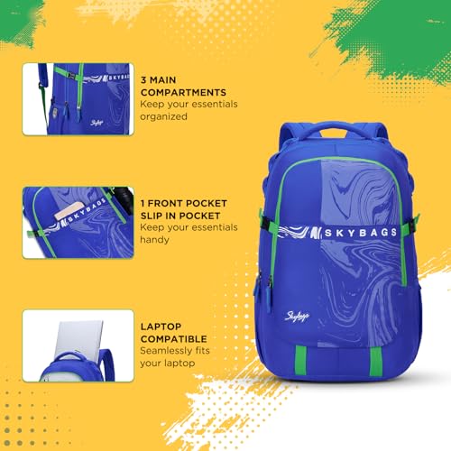 Image of Skybags Vesper 15.6 Compatible Laptop Backpack 40L | 3 Compartments with Front Slip Pocket and Rain Cover | Bottle Holders, Padded Back with Air Mesh | Office & Casual Backpack for Men & Women