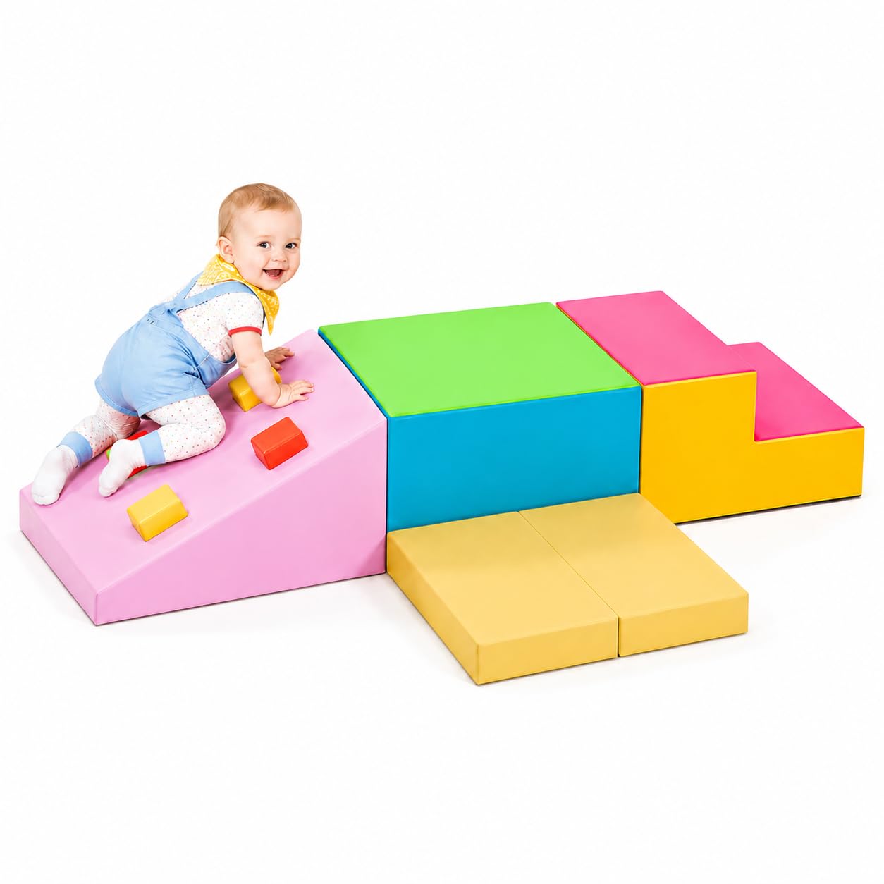 Schaumstoff Bausteine XXL Bunt, Indoor Klettergerüst für Kleinkinder ab 1 Jahr, Weiche Softblöcke mit Kletterfelsen, Motorikspielzeug Abenteuer Hindernisparcours aus hochwertigem Schaumstoff