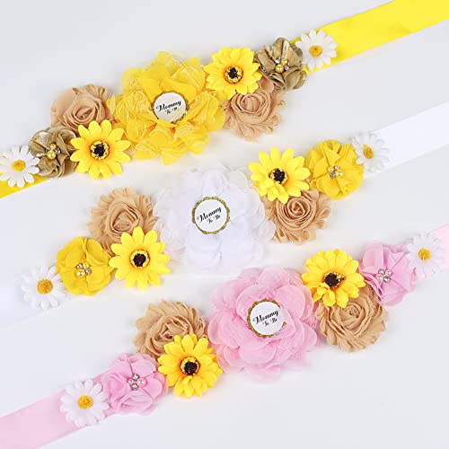 Cute Floral Pregnancy Sash Belt Fall Theme Maternity Sash Belt for Dress, Sunflower Silk Ribbon Women Girls Flower Sash Belt for Baby Shower Wedding Party4