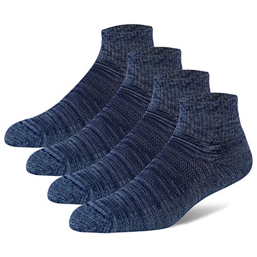 +MD Mens Bamboo Athletic Ankle Socks Extra Cushioned Running Quarter Socks with Seamless Toe 4Navy13-15
