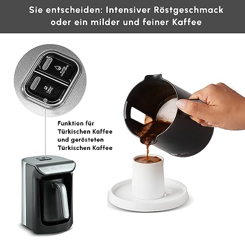 KARACA Hatır Koz Kaffeemaschine mit Röstfunktion Anthrazit, Türkische Kaffeemaschine mit 5-Tassen-Kapazität, Türk Kahve Makinesi, 535W, automatischer Heizeinstellung und doppelseitigem Ausguss