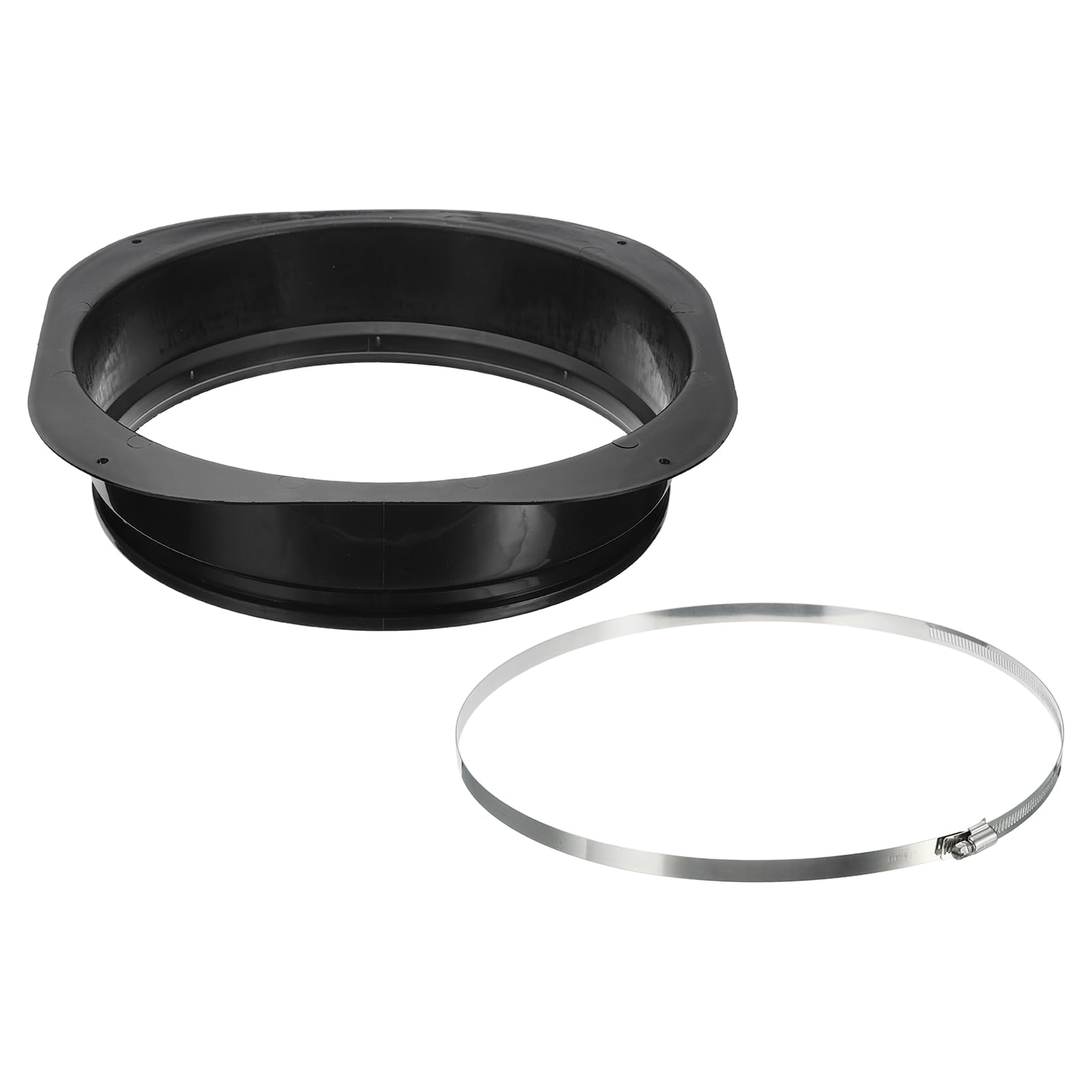 PATIKIL 12" Duct Connector Flange, Dryer Vent Wall Plate Square to Round Straight with Ducting Clamp for Air Heating Cooling Ventilation Exhaust Fan, Black