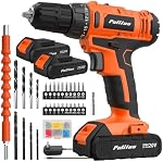 PULITUO 20V Perceuse/conducteur sans fil, 2 Tournevis électrique pour batteries, 30Nm Conducteur de perceuse électrique, 21+1, 2 Vitesse, 3/8" sans clé, perceuse avec LED Kit conducteur léger pour la maison (Orange)