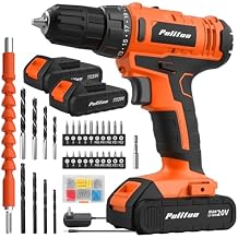 PULITUO 20V Cordless Drill/Driver, 2 Batteries Electric Screwdriver, 30Nm Power Drill Driver, 21+1 Torque, 2 Speed, 3/8"Keyless Chuck, power Drill with LED Light, Drill Driver Kit for Home Orange