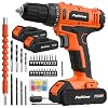 PULITUO 20V Cordless Drill/Driver, 2 Batteries Electric Screwdriver, 30Nm Power Drill Driver, 21+1 Torque, 2 Speed, 3/8″Keyless Chuck, power Drill with LED Light, Drill Driver Kit for Home (Orange)