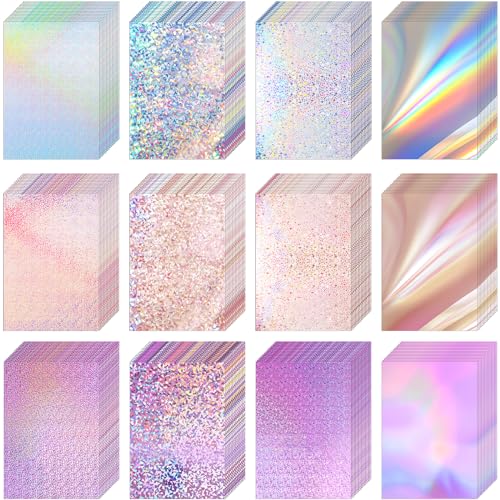 Kosiz 100 Sheets Metallic Holographic Card Stock Shiny Glitter Cardstock Iridescent Mirror Paper 8.5 x 11'' 250 GSM Thick Mixed Color Foil Paper for Scrapbook Letter Poster Craft(Colorful)