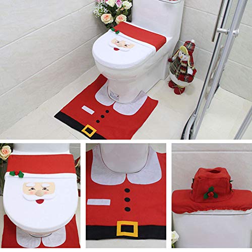 Preisvergleich Produktbild Weihnachten Toilettensitzbezug, Weihnachtsdeko WC-Sitz Cover Weihnachten Toilettensitzbezug mit Sitzbezug & Teppich & Gewebe Deckel Dekoration Toilettenvorleger-Set
