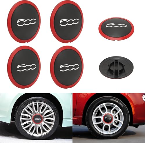 qqawy 4 pcs Wheel Centre Caps for Fiat 500 2012-2024 68078419ac, Replacement Wheel Center Cap Auto Waterproof DustProof Center Wheel Hub Caps,A