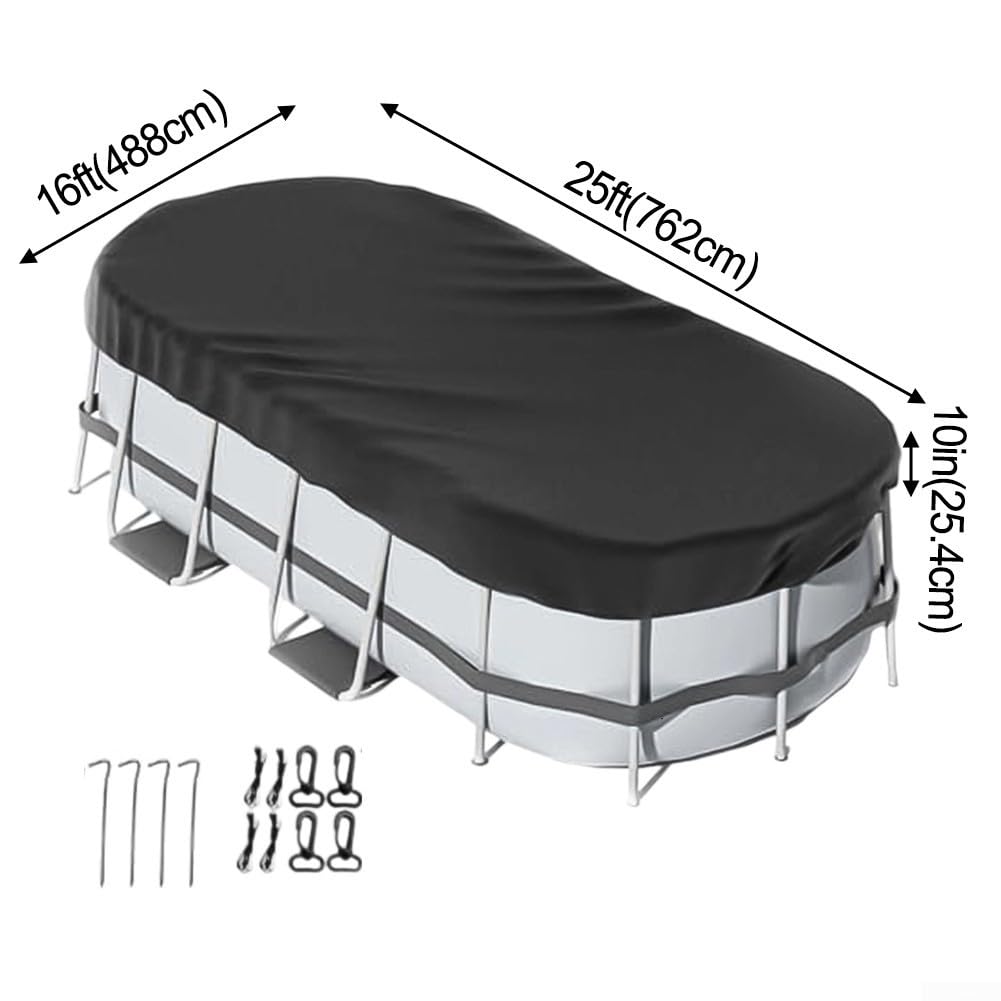 4,8 x 7,6 m rechteckige Poolabdeckung, Solar-Pool-Abdeckung, Winter-Poolabdeckungen mit Zubehör-Set, mit Kordelzug und Bodennägeln