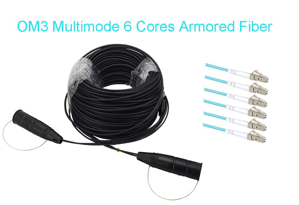 500ft(153m) Outdoor Armored Fiber Optic Cable LC to LC 6 Strands OM3 50/125um Multimode with Protective Cap