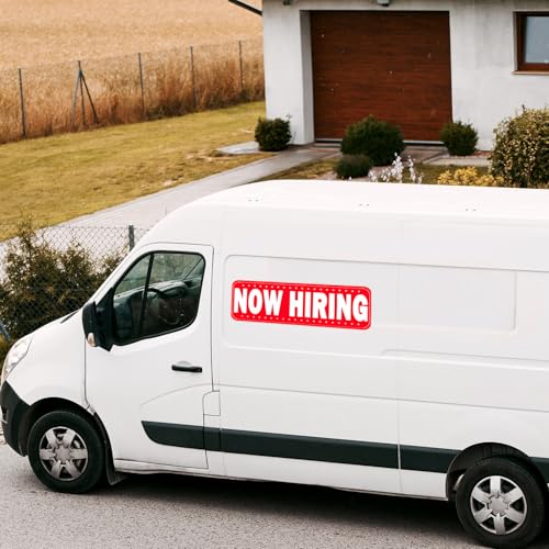Image of 2 Pack Now Hiring Magnet for Cars and Trucks, 11.8 * 3.9 Inch Magnetic Car Signs with Strong Hold for Delivery Drivers, Business, Restaurants - Easy to Remove, Reusable Vehicle Magnet(Red-now hiring)