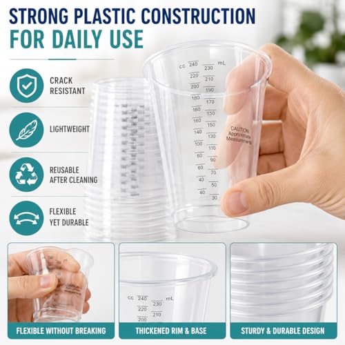 Vasos medidores plásticos transparentes 8 oz 50 pack miniatura 6