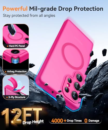 Image of CANSHN Designed for Samsung Galaxy S25 Ultra Case (2025) [Full Camera Protection] [Compatible with Magsafe] Translucent Matte Back Protective Phone Cover, Hot Pink