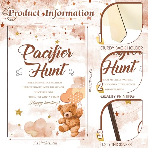 Image of Thyle 51 Pcs Brown Bear Pacifier Hunt Baby Shower Games Bear Themed Baby Shower Game Decoration Include Hunt Sign and 50 Acrylic Pacifiers Gift Sets for Gender Reveal Newborn Announcement Party Decor