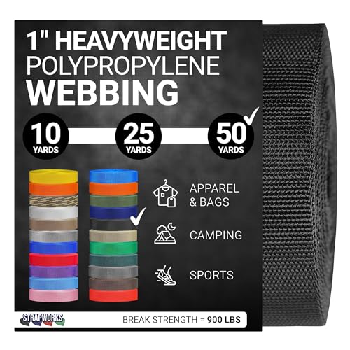 Strapworks Heavyweight Polypropylene Webbing - Heavy Duty Poly Strapping for Outdoor DIY Gear Repair, 1 Inch x 50 Yards - Black by Strapworks - Used condition - US$21.26