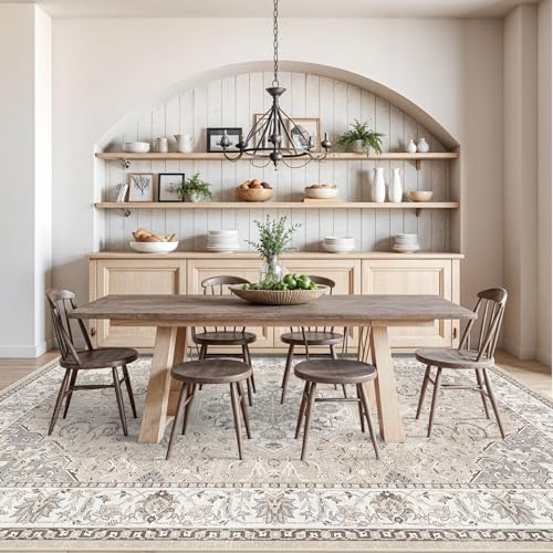 10x14 Washable Vintage Area Rug - Large Rugs for Living Room Soft Stain Resistant Carpet with Non-Slip Backing Low Pile Water Resistant Rug for King Size Bed Pet Friendly Home Decor Mat(10x14 Beige)