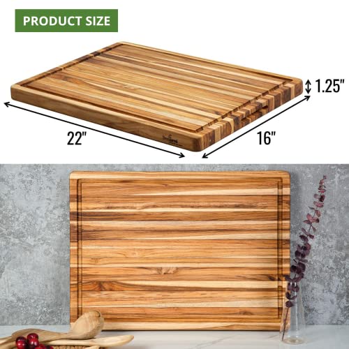 Beefurni Teak Wood Cutting Board With Juice Groove Hand Grip, Large Wooden Cutting Boards For Kitchen, Chopping Board Wood, Gifts For Husband, 1 Year Manufactuer Warranty (L, 22"L X 16"W X 1.25"Th) #TOP2
